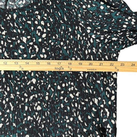 Black Teal White Animal Print Tiered Midi Dress Women's Size 1X Ballon Sleeve - Picture 11 of 13